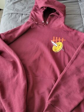 Men's Crewneck Hoodie in Maroon with Small Chest Graphic
